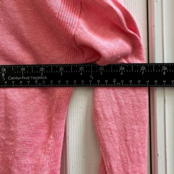 Talbots Pink Linen V Neck Button Cardigan Medium Natural Slub Textured - Picture 9 of 12